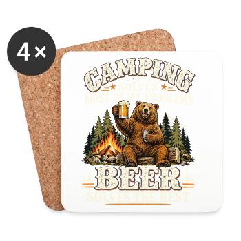 Camping Bär mit Bier – Beer Solves The Rest - Untersetzer (4er-Set) - Weiß - Vorne