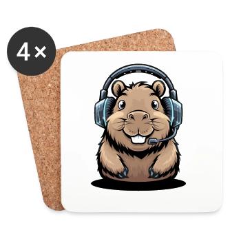 Lustiger Hamster Gamer Mit Headset Für Gaming Fans - Untersetzer (4er-Set) - Weiß - Vorne