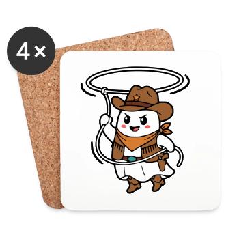 Niedlicher Kawaii-Geist-Cowboy-Halloween-Western - Untersetzer (4er-Set) - Weiß - Vorne