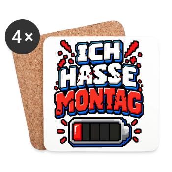 Ich hasse Montag – Pixel Büro Spruch - Untersetzer (4er-Set) - Weiß - Vorne