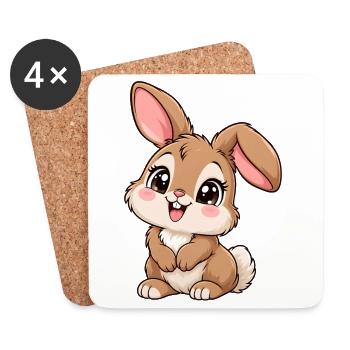 Hase Kawaii Style – Süßes Hasenmotiv - Untersetzer (4er-Set) - Weiß - Vorne