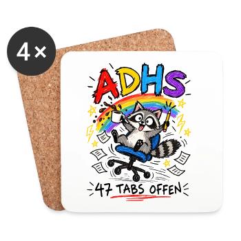 ADHS | 47 Tabs offen Waschbär Chaos - Untersetzer (4er-Set) - Weiß - Vorne