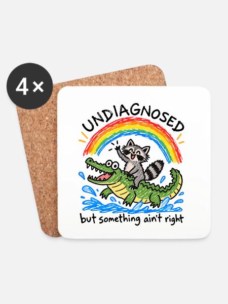 Undiagnosed | Waschbär Krokodil Chaos - Untersetzer (4er-Set) - Weiß