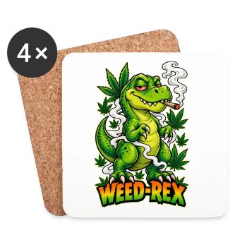 Weed-Rex Smoking Joint Cannabis Dinosaur Design - Untersetzer (4er-Set) - Weiß - Vorne