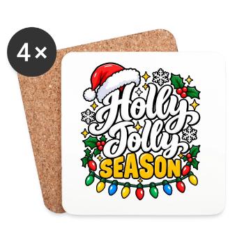 Holly Jolly Season – Weihnachtsdesign - Untersetzer (4er-Set) - Weiß - Vorne