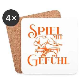 Drums - Spiel Mit Gefühl Schlagzeuger - Untersetzer (4er-Set) - Weiß - Vorne