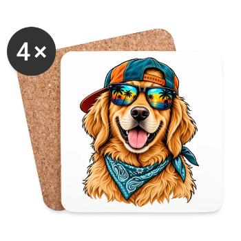 Cooler Golden Retriever – Sommerstrand-Vibes - Untersetzer (4er-Set) - Weiß - Vorne