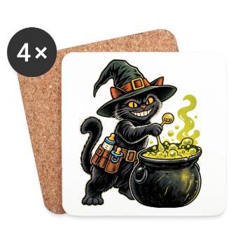 Halloween Hexenkatze werdender Papa mit Kessel - Untersetzer (4er-Set) - Weiß - Vorne