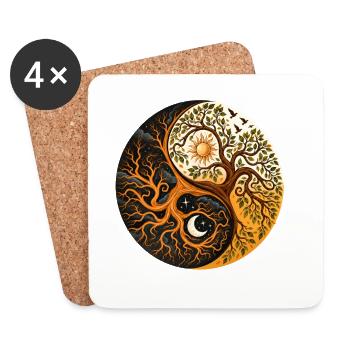 Baum des Lebens Yin Yang – Yoga Balance Meditation - Untersetzer (4er-Set) - Weiß - Vorne