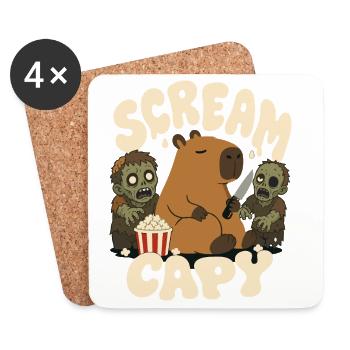 Capybara mit Zombies – Scream Capy - Untersetzer (4er-Set) - Weiß - Vorne