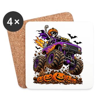 Skelett im Monstertruck: Halloween-Power - Untersetzer (4er-Set) - Weiß - Vorne