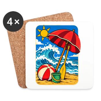 Retro Sunny Beach Day Illustration - Untersetzer (4er-Set) - Weiß - Vorne