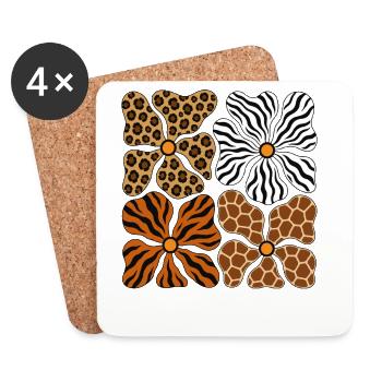 Boho Safari Blumen Leopard Zebra Giraffe Tiger - Untersetzer (4er-Set) - Weiß - Vorne