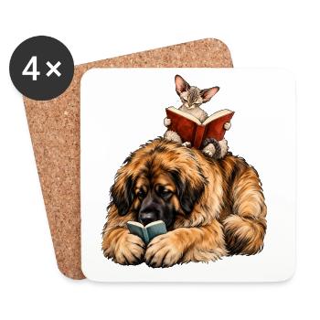 Leonberger & Devon Rex beim Lesen – Bücherfans - Untersetzer (4er-Set) - Weiß - Vorne