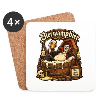Vampir im Bierfass – Bier statt Blut - Untersetzer (4er-Set) - Weiß - Vorne