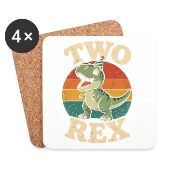Zwei Rex 2. Geburtstag Retro Dinosaurier - Untersetzer (4er-Set) - Weiß - Vorne