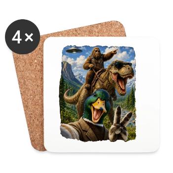 Mallard Duck Selfie Bigfoot T Rex UFO Funny Gifts - Untersetzer (4er-Set) - Weiß - Vorne
