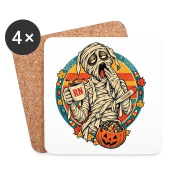 Mumie mit Kürbisbeute Halloween - Untersetzer (4er-Set) - Weiß - Vorne
