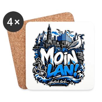 MOIN LAN! – Hamburg Streetwear - Untersetzer (4er-Set) - Weiß - Vorne
