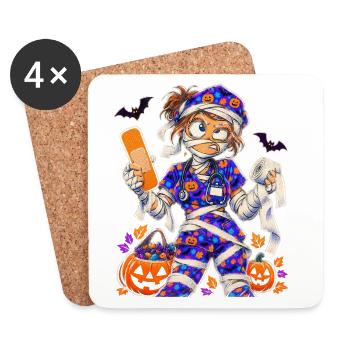 Halloween-Mummy Krankenschwester - Untersetzer (4er-Set) - Weiß - Vorne