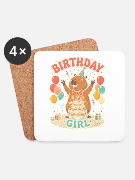 Capybara Birthday Girl Geburtstag Mädchenparty - Untersetzer (4er-Set) - Weiß