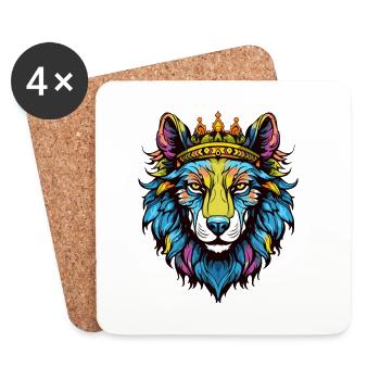 Wolf mit Krone - Untersetzer (4er-Set) - Weiß - Vorne
