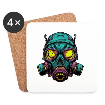Neon Gasmaske Kopfdesign - Untersetzer (4er-Set) - Weiß - Vorne