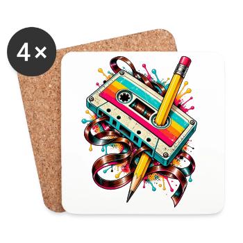 Retro Kassetten-Kunststift-Splash - Untersetzer (4er-Set) - Weiß - Vorne