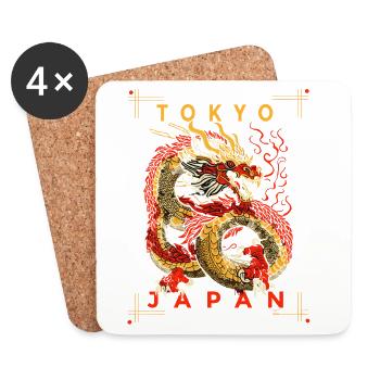 Japanischer Drache – Tokyo Japan Asia Design - Untersetzer (4er-Set) - Weiß - Vorne