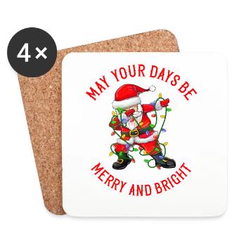 Dabbing Weihnachtsmann Lichterkette Merry Bright - Untersetzer (4er-Set) - Weiß - Vorne