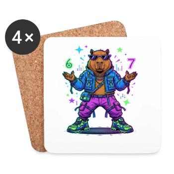 Cyberpunk Capybara Streetwear Zukunft Gamer - Untersetzer (4er-Set) - Weiß - Vorne
