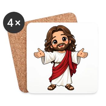 Jesus Kawaii Style – Süßes Glaubensmotiv - Untersetzer (4er-Set) - Weiß - Vorne