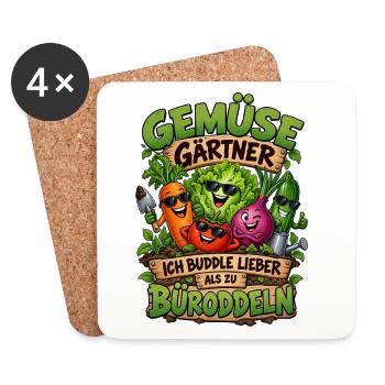 Gemüse Gärtner Ich buddle lieber als zu büroddeln - Untersetzer (4er-Set) - Weiß - Vorne