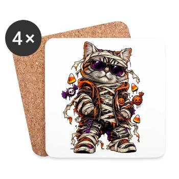 Halloween Mumienkatze mit Süßkram - Untersetzer (4er-Set) - Weiß - Vorne
