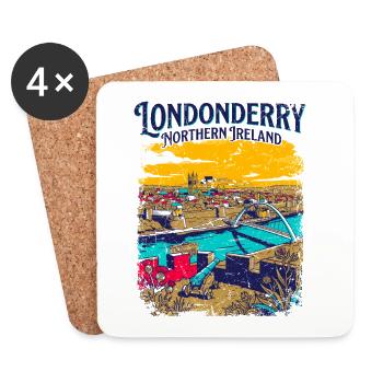 Vintage Londonderry Northern Ireland Cityscape - Untersetzer (4er-Set) - Weiß - Vorne