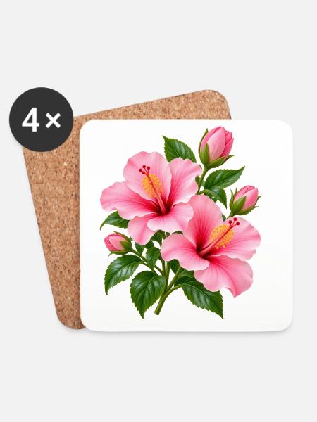 Rosa Hibiskusblüte - Untersetzer (4er-Set) - Weiß