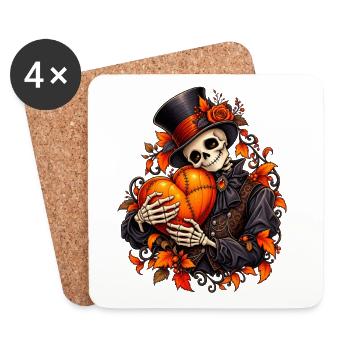 Gothic Skelett mit Kürbis Herz zu Halloween - Untersetzer (4er-Set) - Weiß - Vorne