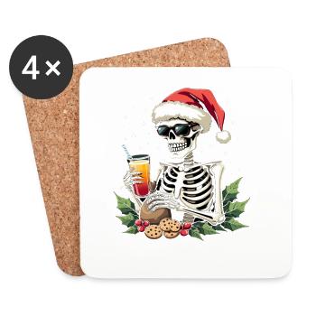 Skelett mit Santa Hut Cocktail - Untersetzer (4er-Set) - Weiß - Vorne