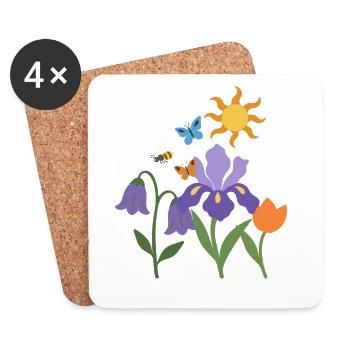 Blumen botanisch Blumenmotiv Illustration Pflanze - Untersetzer (4er-Set) - Weiß - Vorne