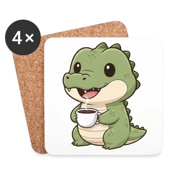 Krokodil mit Kaffee - Untersetzer (4er-Set) - Weiß - Vorne