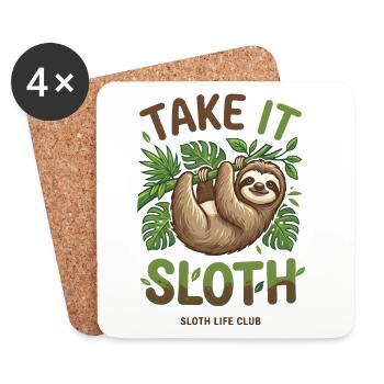 Take It Sloth – Gemütliches Faultier Geschenk - Untersetzer (4er-Set) - Weiß - Vorne