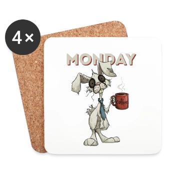 Montagshase mit Kaffee - Untersetzer (4er-Set) - Weiß - Vorne