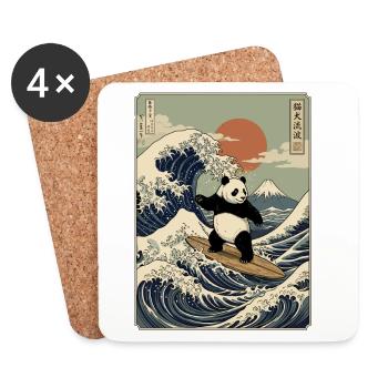 Panda, Surfen, Japanisch, Surfer, Pandabär - Untersetzer (4er-Set) - Weiß - Vorne