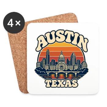 Texas Austin Skyline Retro-Sonnenuntergang - Untersetzer (4er-Set) - Weiß - Vorne