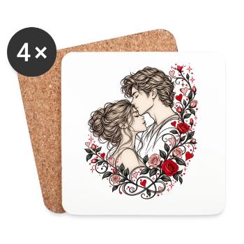 Liebespaar Rosen Valentinstag Romantik Pärchen - Untersetzer (4er-Set) - Weiß - Vorne