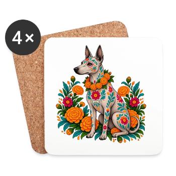 Dia De Los Muertos Hundeskelett Sugarskull - Untersetzer (4er-Set) - Weiß - Vorne