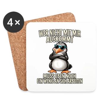 Pinguin mit Sonnenbrille – Arbeitsspruch - Untersetzer (4er-Set) - Weiß - Vorne