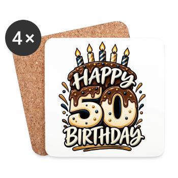 50. Geburtstag Happy 50 Birthday Runder Geburtstag - Untersetzer (4er-Set) - Weiß - Vorne