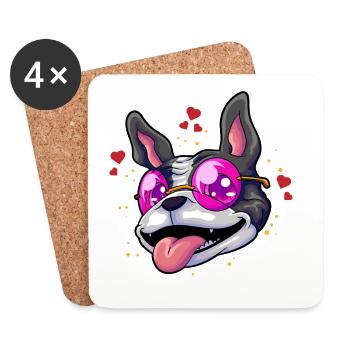Boston Terrier Brille Humor - Untersetzer (4er-Set) - Weiß - Vorne