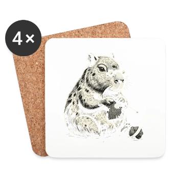 Capybara aus Vintage-Garn - Untersetzer (4er-Set) - Weiß - Vorne